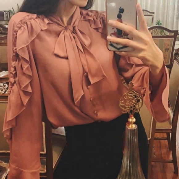 ZARA mauve ruffled flowy blouse - Picture 7 of 7